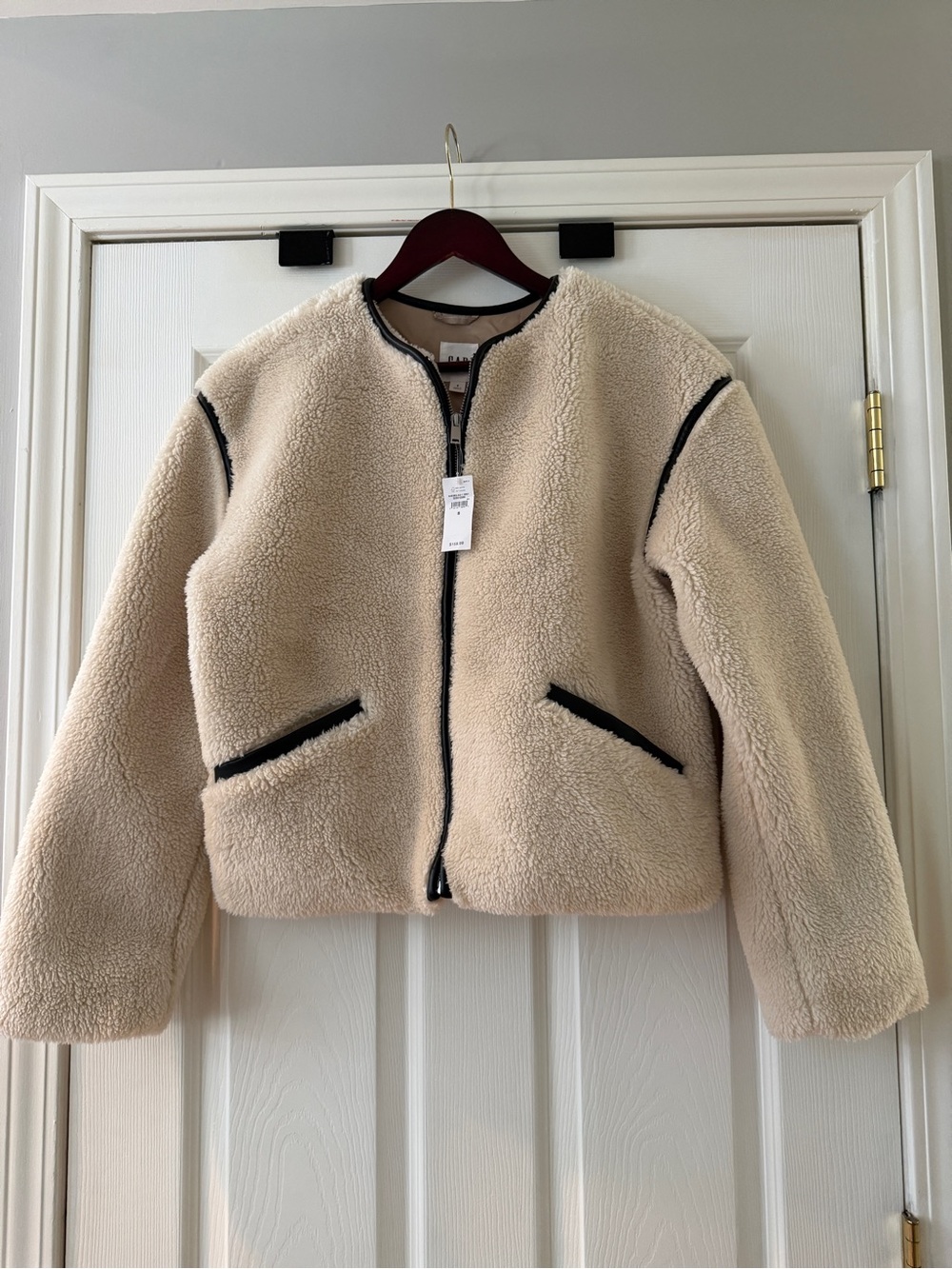 GAP Cream Sherpa Jacket with Black Trim